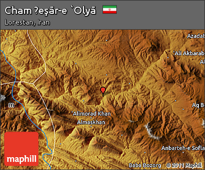 Physical Map of Cham Ḩeşār-e `Olyā