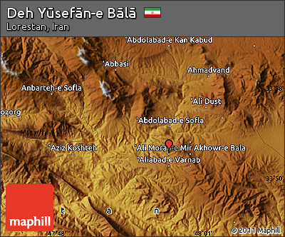 Physical Map of Deh Yūsefān-e Bālā
