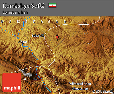 Physical Map of Komāsī-ye Soflá