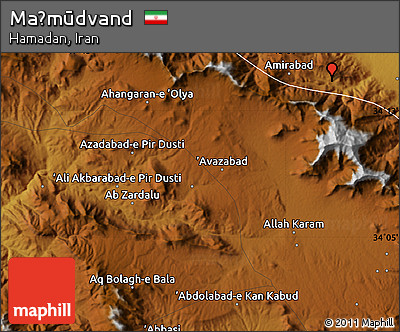 Physical Map of Maḩmūdvand