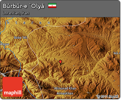 Physical Map of Būrbūr-e `Olyā