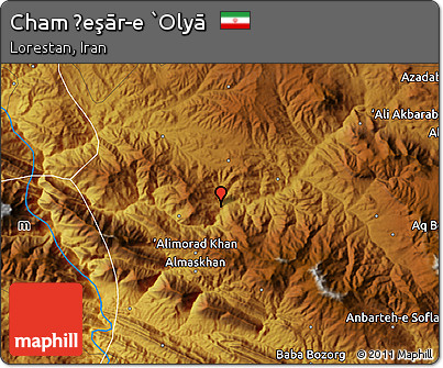 Physical Map of Cham Ḩeşār-e `Olyā