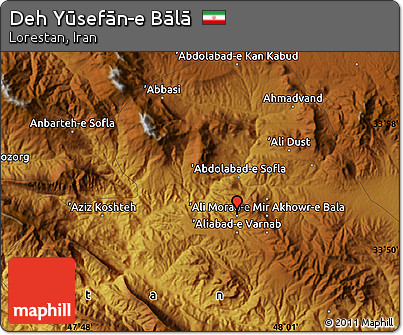Physical Map of Deh Yūsefān-e Bālā
