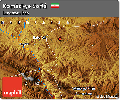Physical Map of Komāsī-ye Soflá