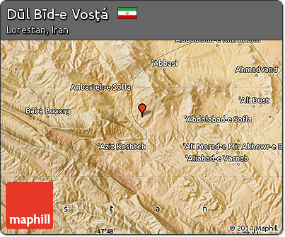 Satellite Map of Dūl Bīd-e Vosţá