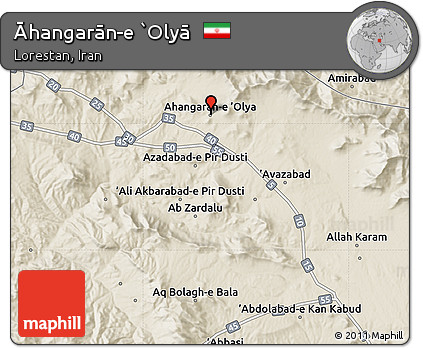 Shaded Relief Map of Āhangarān-e `Olyā
