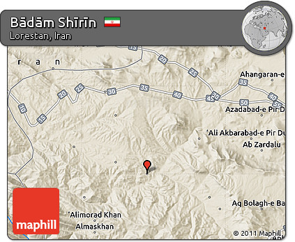 Shaded Relief Map of Bādām Shīrīn