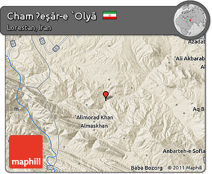 Shaded Relief Map of Cham Ḩeşār-e `Olyā