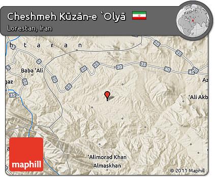 Shaded Relief Map of Cheshmeh Kūzān-e `Olyā