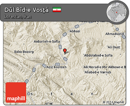 Shaded Relief Map of Dūl Bīd-e Vosţá