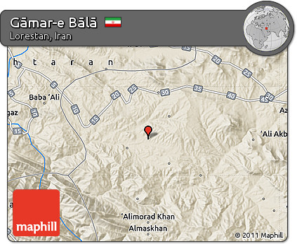 Shaded Relief Map of Gāmar-e Bālā