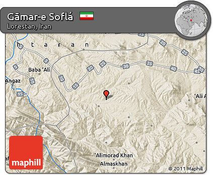 Shaded Relief Map of Gāmar-e Soflá