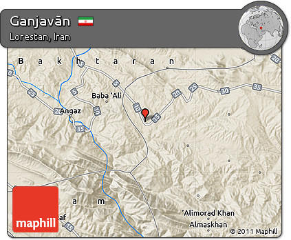 Shaded Relief Map of Ganjavān