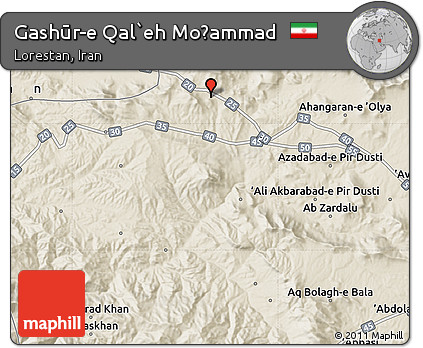 Shaded Relief Map of Gashūr-e Qal`eh Moḩammad