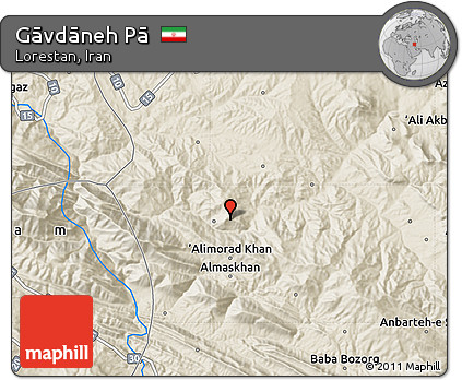 Shaded Relief Map of Gāvdāneh Pā