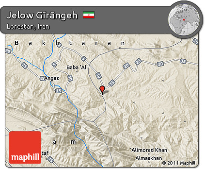 Shaded Relief Map of Jelow Gīrāngeh