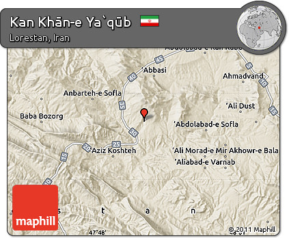 Shaded Relief Map of Kan Khān-e Ya`qūb