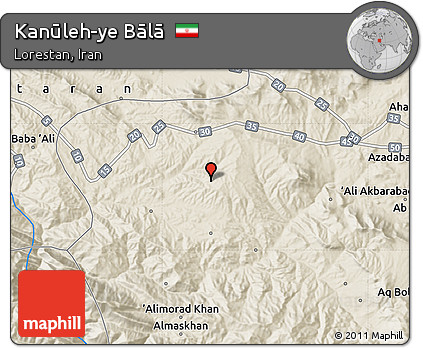 Shaded Relief Map of Kanūleh-ye Bālā