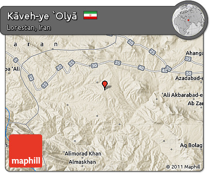 Shaded Relief Map of Kāveh-ye `Olyā
