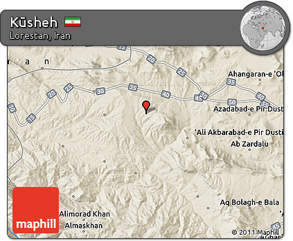 Shaded Relief Map of Kūsheh