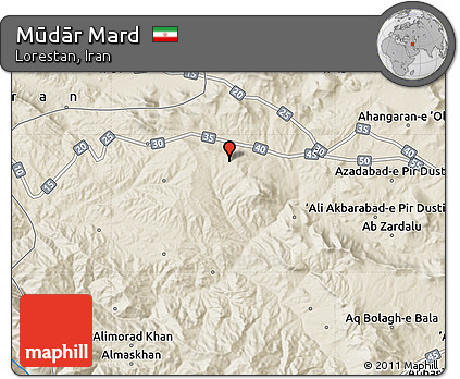 Shaded Relief Map of Mūdār Mard