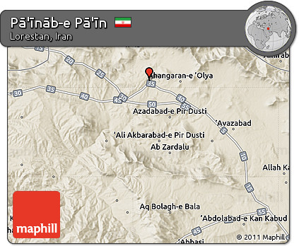 Shaded Relief Map of Pā'īnāb-e Pā'īn