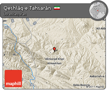 Shaded Relief Map of Qeshlāq-e Tahsarān