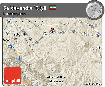 Shaded Relief Map of Sa`davand-e `Olyā