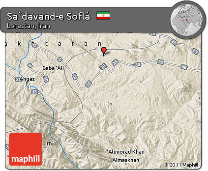 Shaded Relief Map of Sa`davand-e Soflá