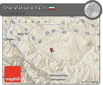 Shaded Relief Map of Sharafābād-e Pā'īn