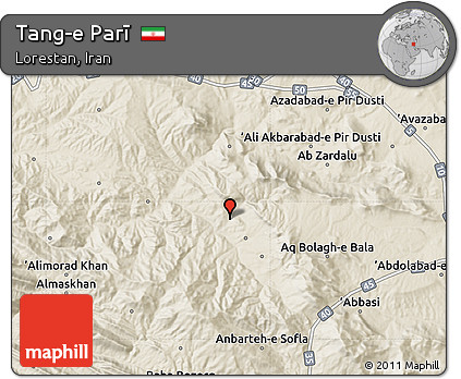 Shaded Relief Map of Tang-e Parī