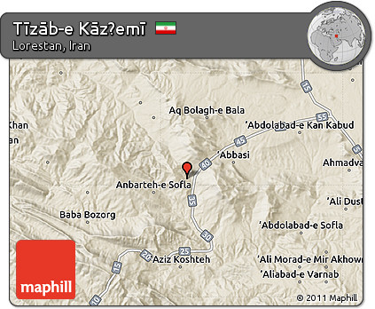 Shaded Relief Map of Tīzāb-e Kāz̧emī
