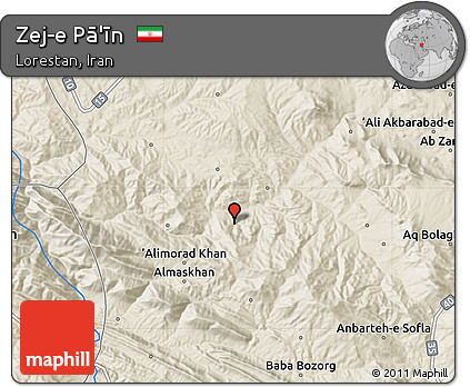 Shaded Relief Map of Zej-e Pā'īn