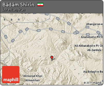 Shaded Relief Map of Bādām Shīrīn