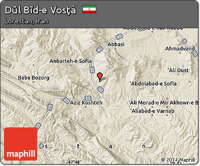 Shaded Relief Map of Dūl Bīd-e Vosţá