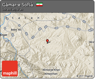 Shaded Relief Map of Gāmar-e Soflá
