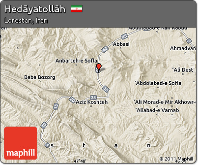Shaded Relief Map of Hedāyatollāh