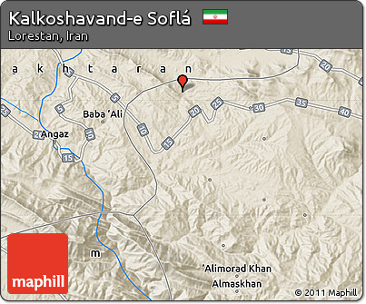 Shaded Relief Map of Kalkoshavand-e Soflá