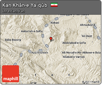 Shaded Relief Map of Kan Khān-e Ya`qūb