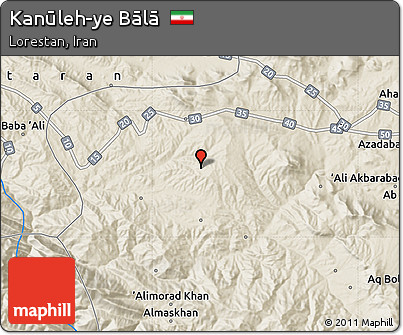 Shaded Relief Map of Kanūleh-ye Bālā