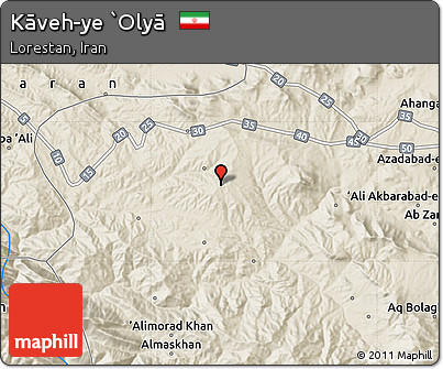 Shaded Relief Map of Kāveh-ye `Olyā