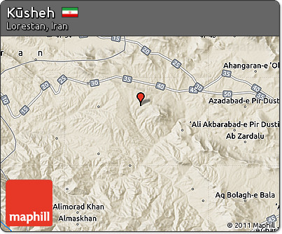 Shaded Relief Map of Kūsheh