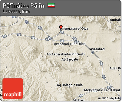 Shaded Relief Map of Pā'īnāb-e Pā'īn