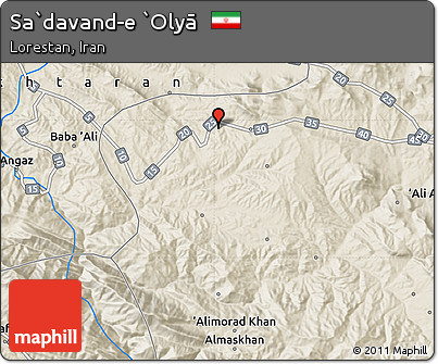 Shaded Relief Map of Sa`davand-e `Olyā