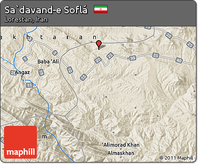Shaded Relief Map of Sa`davand-e Soflá
