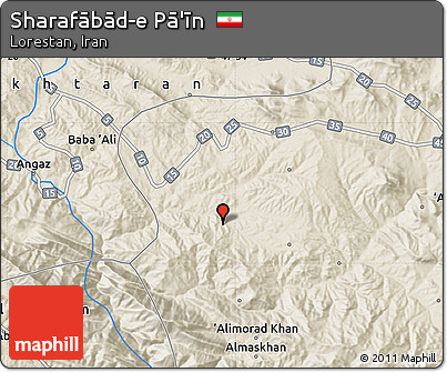 Shaded Relief Map of Sharafābād-e Pā'īn