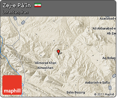 Shaded Relief Map of Zej-e Pā'īn