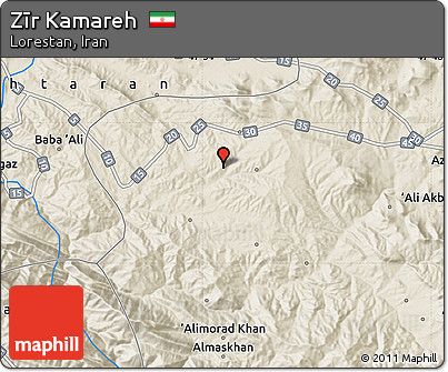 Shaded Relief Map of Zīr Kamareh