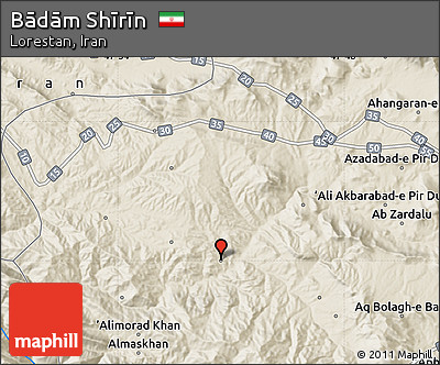 Shaded Relief Map of Bādām Shīrīn