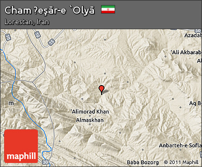 Shaded Relief Map of Cham Ḩeşār-e `Olyā